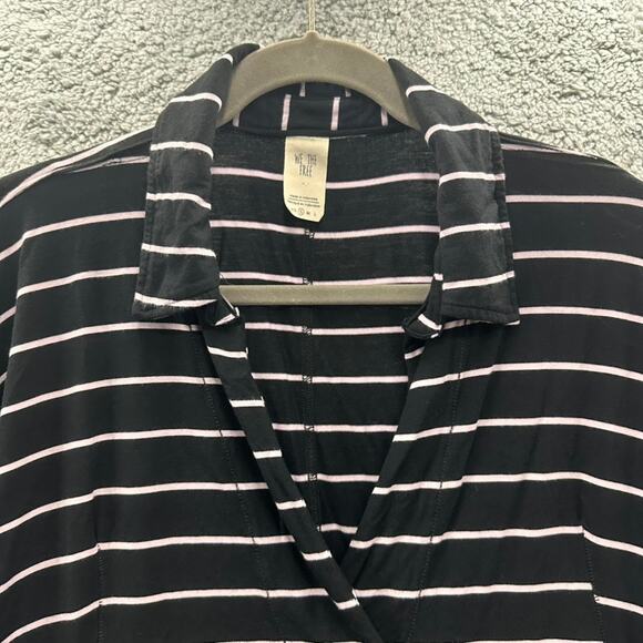 We the Free Small Black Pink Striped Boxy Cut V-Neck Open Front Stretchy EUC - Picture 6 of 9